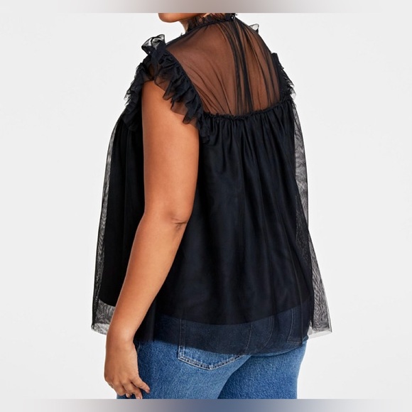 Women’s Tulle Flutter Sleeve Top Blouse - Picture 3 of 9